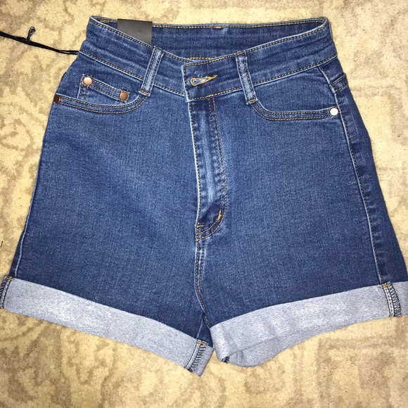High Waist Medium Wash Jean Shorts - Picture 1 of 3